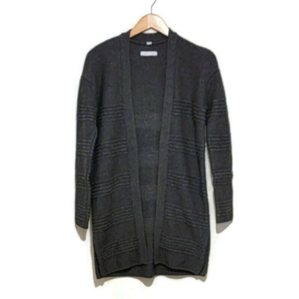 Basin + Range Gray Wool Blend Ribbed Knit Long Cardigan Sweater Minimalist XS/S